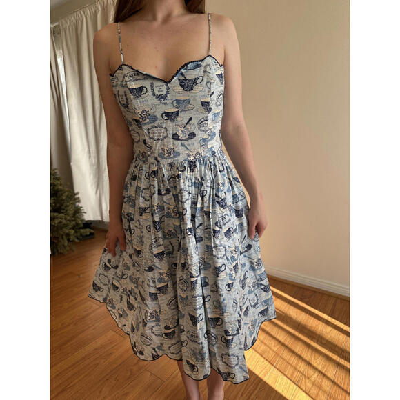 Vintage Blue and White French Bistro Dress - Picture 4 of 10